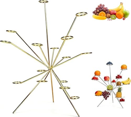 Explodierende Obstschale, Feuerwerk auf dem Esstisch, schwimmende Kunst-Obstanzeige, 360° mehrarmiger Obstständer, Belüftung hält frisch, handgefertigte Skulptur für Küchentisch, Tafelaufsatz (Gold)