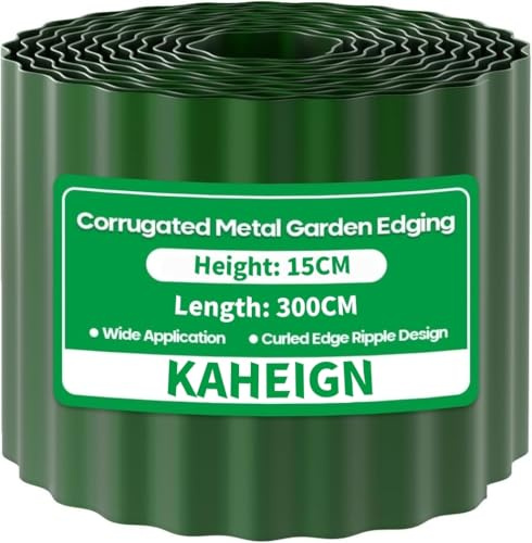 KAHEIGN Metal Garden Edging, 15CM x 300CM Corrugated Landscape Edging Border Steel Lawn Edge Fence for Garden Border, Flower Bed, Yard Pathway and DIY Landscaping (Green)