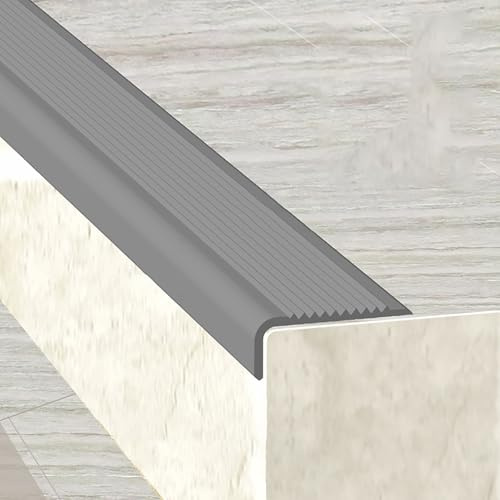 Perfil de Borde de Escalera Tira Antideslizante Tira, Perfiles de Borde Peldaño ángulo de Goma de PVC, Perfil Integral de Mamperlán Autoadhesivo, en Muchos Colores y Longitudes(Light gray,1.4m)