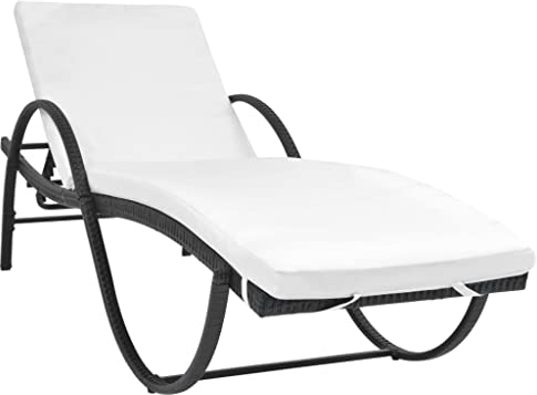 vidaXL Sonnenliege mit Auflage Gartenliege Gartenmöbel Liege Strandliege Relaxliege Freizeitliege Liegestuhl Rattanmöbel Poly Rattan Schwarz