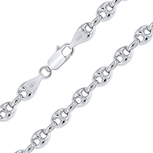 PLANETYS - Hohl Kaffeebohne Bohnenkette 925 Sterling Silber Rhodiniert Kette - Halskette - 5.6 mm Breite Längen 70 cm