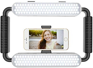 GVM Grip Pro Smartphone Video Rig, Stabilizzatore portatile e luce a led video, Fotocamera a LED per fotografia Registrazione video Impugnatura Maniglia Luce video con otturatore remoto Bluetooth