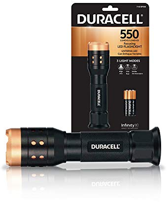 Infinity X1 Duracell - Torcia a LED da 550 lumen, in alluminio, con messa a fuoco per uso quotidiano, design ultra leggero e facile da trasportare, con 3 modalità e 3 batterie AAA incluse, ideale per