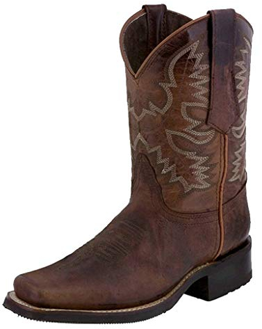 Scarpe Stivali da Cowboy Occidentali a Tacco Basso in Pelle Antiscivolo con Punta Tonda (37,Marrone)