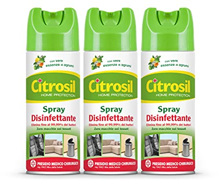 Citrosil Home Protection - Spray Disinfettante Superfici Multiuso, Elimina Fino al 99,9% dei Batteri, con Vere Essenze di Agrumi, 300 ml x 3 Confezioni