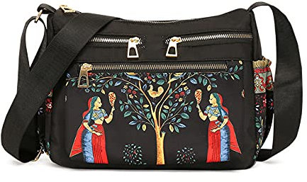 PORRASSO Casual Borsa a Tracolla Donna Multitasche Borse a Spalla Borsetta Nylon Crossbody Bag per Shopping Viaggio Uso Quotidiano Albero