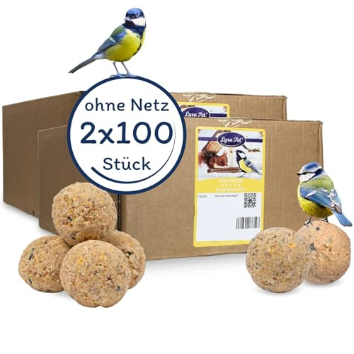 Lyra Pet® | 2 x 100 Ganzjahresknödel ohne Netz à 90 g = 18 kg | Energiespender für Körnerfresser | Abwechslungsreiches Wildvogelfutter | Meisenknödel Sommer Winter | Energie für Wildvögel