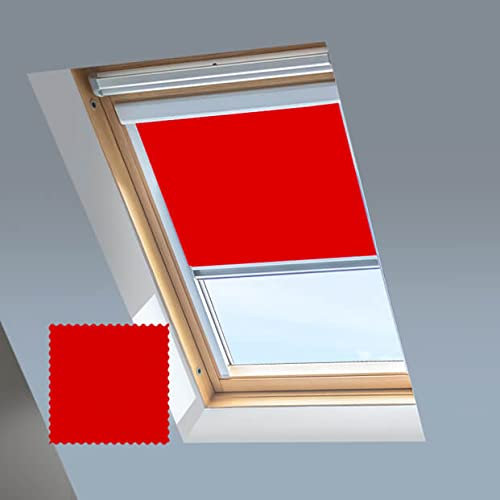 Classic Roof Blinds for VELUX Roof Windows - Blackout Blind - Silver Aluminium Frame (M08, Red)