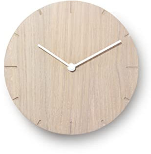 Natuhr Wanduhr Eiche gekalkt Holz Solide 20 cm Mini Massivholz, geräuscharmes U.T.S. Uhrwerk (Eiche gekalkt, Weiße Zeiger)