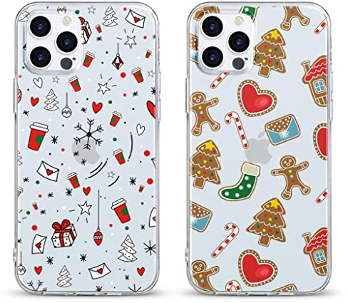 Phoona [2 Stück] Weihnacht Durchsichtig Hülle für Apple iPhone 12/12 Pro 6,1 Schutzhülle, Transparent Silikon Stoßfest Handyhülle mit Lebkuchenmann Deko Weihnachten Case Cover für iPhone 12 Pro
