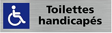 Pictogramme TOILETTES HANDICAPES (Q0244). Signalisation Porte - 170 X 50 mm - Autocollant souple ou plaque alu brossé 2mm. - Plaque aluminium brossé - Plaque aluminium brossé -