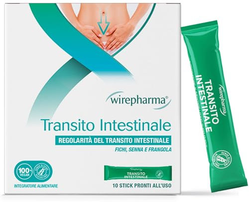 WIREPHARMA - Transito Intestinale 10 Stick : Aiuto per Intestino Pigro, Regolarizza il Transito e l'Evacuazione, con Estratti Naturali, Senza Glutine, Ideale Contro Stitichezza
