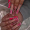 VEBONNY VEBONNY FN-LT022 Faux ongles à presser en acrylique brillant avec motif anglais en forme de cercueil avec strass 3D Rose fluo
