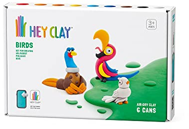 Hey Clay Birds 1 Medium Set Vögel Modelliermasse 1. Modellierton für Kinder im 3er Pack mit 6 Farben - Medium Set 3 Vögel und 6 Farben - Mit interaktiver App Ungiftig