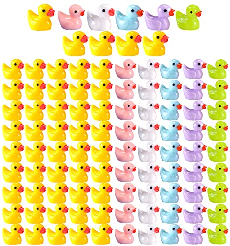 100 Stück -Harz-Enten zum Basteln,6 Farben, realistische kleine niedliche Enten-Ornamente, kleine Enten-Miniaturfiguren für Aquarium,Garten, Landschaft, Puppenhaus, Ornament, Topfdekorationen,