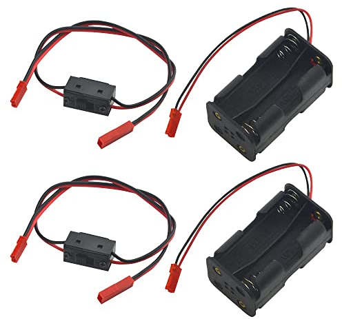 BGTXINGI 4 Pack On Off Power Switches Battery Receiver Switches & 4 Cell AA Battery Container Holder Case with JST Connector Plug for RC Car Crawler Truck Airplane