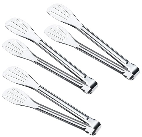 3 st 23 cm rostfritt stål servering mattänger – premium kökstänger för grill, sallad, tårta och buffé, silver mini matlagningstång för fest, bröllop och godisbar