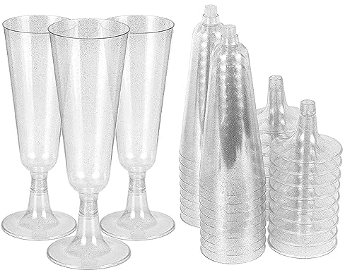 Leafs Flute Champagne Plastique 25 Pièces 150 ml Coupe Champagne Plastique sans BPA Réutilisables Verre Champagne pour Fêtes De Douche D'anniversaire Mariage Jardin (Rose Argenté)