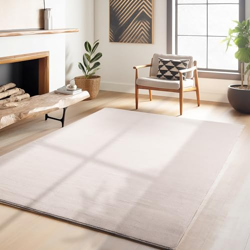 HomebyHome Kurzflor Teppich Wohnzimmer 200x300 (200 x 290 cm) Beige - Waschbarer Teppich für Schlafzimmer, Esszimmer und Ideal als Küchenteppich - Flauschiger Teppich Extra Weich, rutschfest, Modern