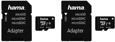 Hama microSDXC 64GB Class 10 UHS-I 80MB/s Karte inkl. SD Adapter (Packung mit 2)