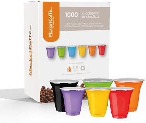 1000 Bicchierini Plastica per caffè 80cc vari colori Bar macchina caffè (Multicolor) – Ideali per uso professionale e domestico, perfetti per eventi, feste, uffici, catering e distributori automatici.