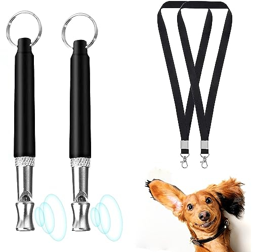 Toulifly Hundepfeifen Rückruf, Profi-Hundepfeife, Dog Whistles, Ultraschall Pfeife Schwarz Professionelle Hochfrequenz Einstellbare für Training Stoppen des Bellens mit Umhängeband Lanyard 2 Stücke