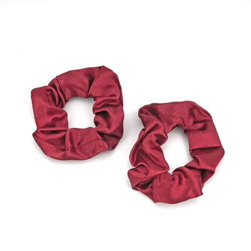 Scrunchies Haargummi Damen, 2 Stück Weiche Seide Haargummis Mädchen, Premium Satin Invisibobble Scrunchie, Haargummi Scrunchies für Lange Feine Oder Dicke Lockige Haare Mädchen (Rot)