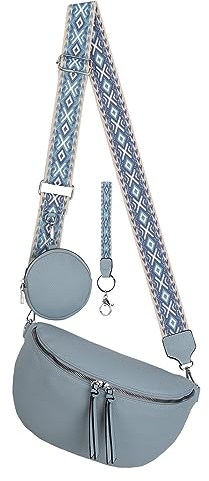 Bauchtasche Umhängetasche Crossbody-Bag Hüfttasche Kunstleder Italy-Design (L.Blue)