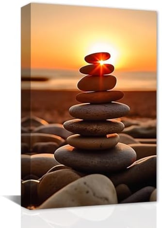 CXHOSTENT Zen Leinwandbilder Zen Stein und Sonnenaufgang Kunstdrucke Spa Bilder für spirituelle Meditation Yoga Raumdekoration gerahmt (C, 40.00 x 60.00 cms)