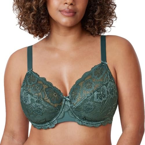 DELIMIRA Women's Full Coverage Lace Plus Size Bra Midnight Emerald 32F