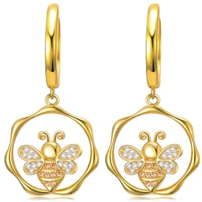 enjoylifecreative Damen Biene Ohrringe 925er Sterling Silber 14k Vergoldet Bienen Ohrhänger Creolen Bee Schmuck Geschenke für Frauen Mädchen Bienenliebhaber