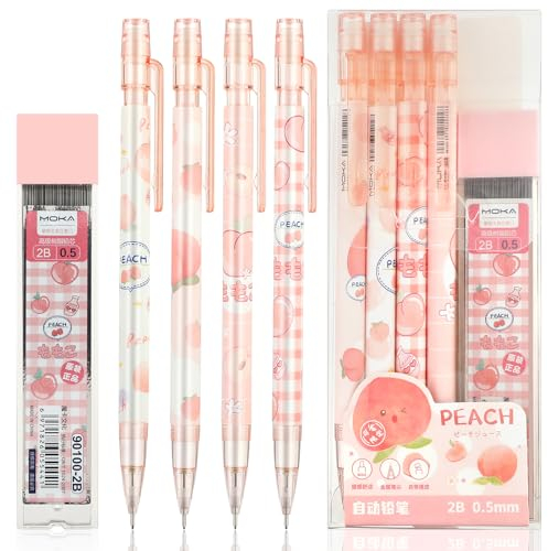 Mabor 4 Stück Cute Mechanical Pencil, Automatische 0,5mm Schulsachen Stifte Aesthetic Stationery Druckbleistift Set Mechanical Pencil für Kinder Schule Schreiben Zeichnen Skizzieren