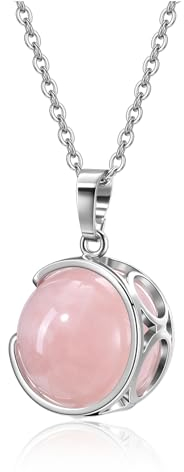 Jovivi 18mm Rosenquarz Kugel Anhänger Halskette Heilstein Kette Echt Kristall Pendant Glückskette Edelstein Schmuck