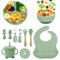 Bizcasa Coffret Repas Bebe Silicone,11 Pièces Assiette Ventouse pour Bébé Assiettes,Couverts pour Enfants Sans BPA,Bols,Dossards,Cuillères,Fourchettes,Gobelets à Boire,Assiette de Diner