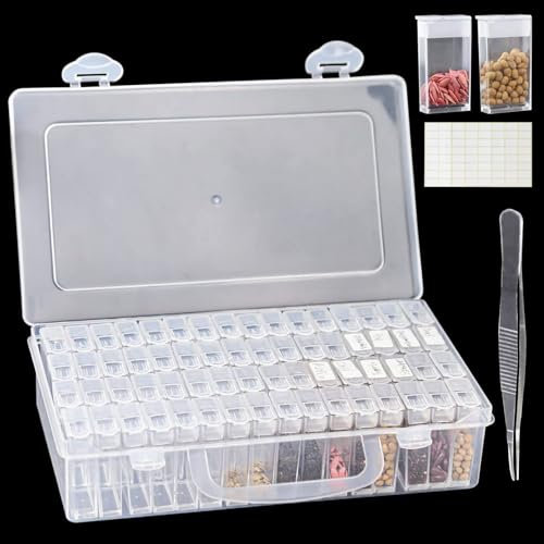 Yabound 64 Slots Saatgut Aufbewahrungsbox, Kunststoff Saatgut aufbewahrungsbox mit 112 Etikettenaufklebern und 1 Pinzette, Samen Organizer für Blumensamen, Gemüsesamen, Diamond Painting Zubehör