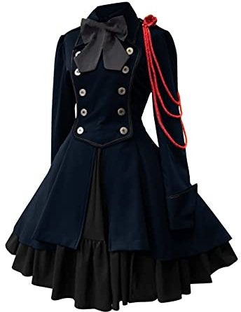 Damenkleid, Retro-Stil, einfarbig, Trompetenärmel, langes Prinzessinnenkleid, Padme-Kostüm, Cosplay, dunkelblau, 50