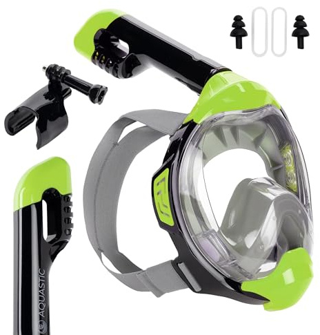AQUASTIC Kai Schnorchelmaske Größe L/XL Vollgesichtsmaske 180° Sicht Luftzirkulationssystem Silikon-Bodenkragen Anti-Dampf-Ventil Polycarbonat Sichtfenster Farbe Grün