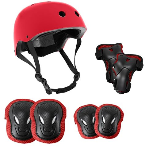 Niftii Kids Helmet with Pads - Adjustable Multi-Sport Complete Safety Gear for Cycling, Skateboarding & Scooting - Ideal for Boys & Girls Ages 3-15 - Kids Bike Helmet Set, Red