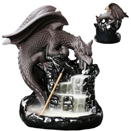 Zubehors Porte-encens Cascade, brûleur d'encens à Reflux Dragon | Fontaine d'encens en céramique avec 20 cônes d'encens - Diffuseur Dragon pour aromathérapie, Fontaine d'eau Dragon de méditation pour
