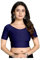 Stylesindia Cotton Lycra Stretchable Athletic Shirt Round Neck Half Sleeve Dry Fit Workout Crop Top Gym Sports Top Sari Blouse for Women (UK, Alpha, XXL, Regular, Regular, Navy)