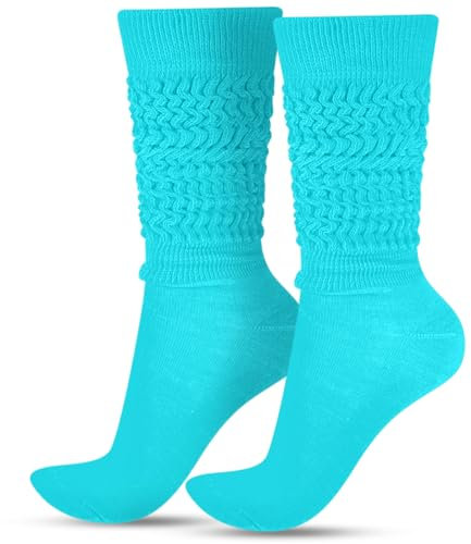 Geyoga Neon Slouch Socks,80s 90s Neon Women's Leg Warmers Extra Long Slouch Socks Soft Scrunch Knee High for Party, Neon Blue, M