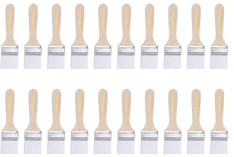 sourcing map 20pcs Paint Brushes 1.5 Paint Brush Nylon Flat Wall Paint Brush Soft Bristle with Wood Handle for Painting DIY Latex Paints Furniture Cabinets Fences, White