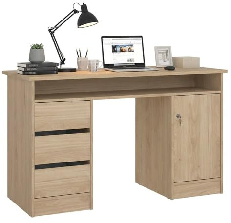 Dmora - Schreibtisch Carine, Mehrzweckschreibtisch, Bürotisch für PC, Eckschreibtisch, 126x55 h76 cm, Eiche