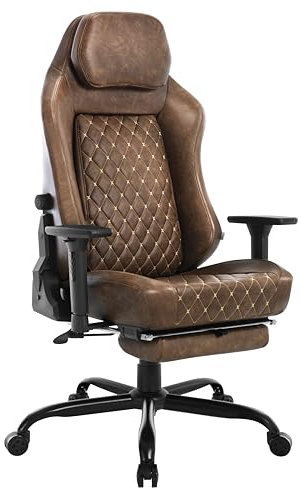 WOLTU Gaming Stuhl, Bürostuhl ergonomisch, mit Langlebiger integrierter Schwamm, adaptiver Lendenwirbelstütze, Fußstütze Armlehnen, Vintage-Kunstleder, Metallrahmen, Braun, GS13br