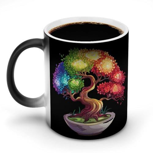 Stil Yin und Yang Bonsais Japanische Tasse mit Wärmewechsel, Keramiktasse, personalisierte Tasse mit Farbwechsel, Kaffeetasse, Teetasse, bedruckte Porzellantassen