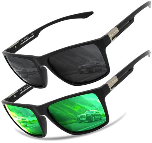 Rayruling 2 Paar Sonnenbrille Herren Polarisierte Damen, Sport Sunglasses Men Schwarz,Retro TR90 Ultraleicht Rahmen, UV400 HD Golf/Fahren/Angeln/Reisebrille/Outdoor-Sportarten Mode Sonnenbrillen