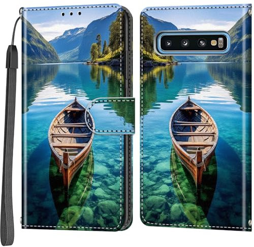 Handyhülle für Samsung Galaxy S10 Hülle, Magnetische Flip Stoßfeste Schutzhülle mit Standfunktion Kartenfächern Klapphülle Handytasche Boot