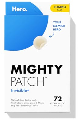 Mighty Patch™ Invisible+ Patch – The Barely-There Daytime Hydrocolloid Acne Pimple Patch for Covering Zits and Blemishes, Tapered Edges Designed to Blend Into Skin (72ct)