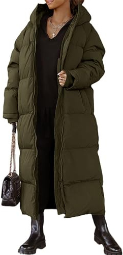 FUPODD Wintermantel Damen Lang Mit Kapuze Daunenmantel Damen Dicke Winterjacke Damen Warm Gefüttert Daunenjacke Frauen Winter Steppmantel Damen Lang Reissverschluss Daunenjacken Winddicht Wanderjacke