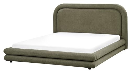 Beliani Polsterbett Leinenoptik grün mit Lattenrost 160x200 cm hohes Kopfteil Lavardens